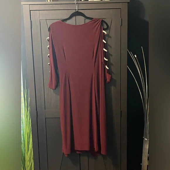 Elegant Burgundy Draped Dress - Picture 3 of 7